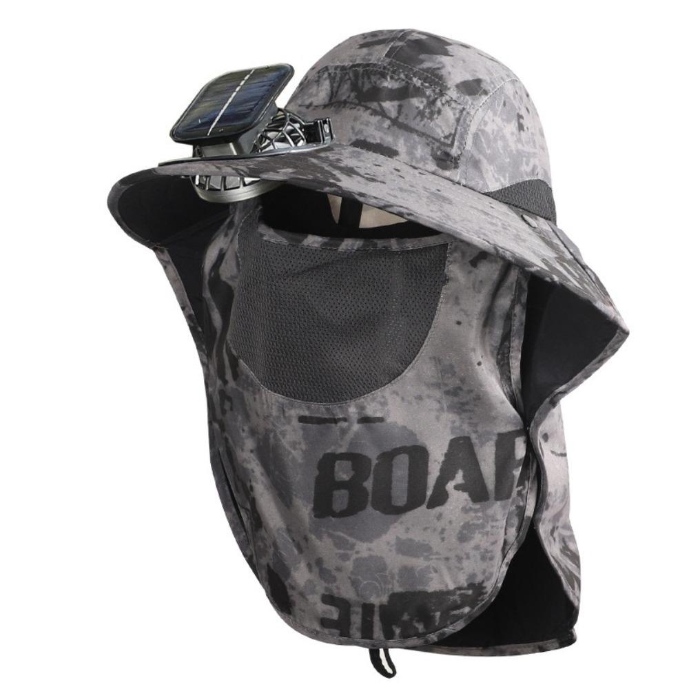 Polyester Solar Powered Fan Hat Neck Cover Breathable Mesh Fisherman Hat Wide Brim Sun Protection Visor Fan Sunscreen Cap