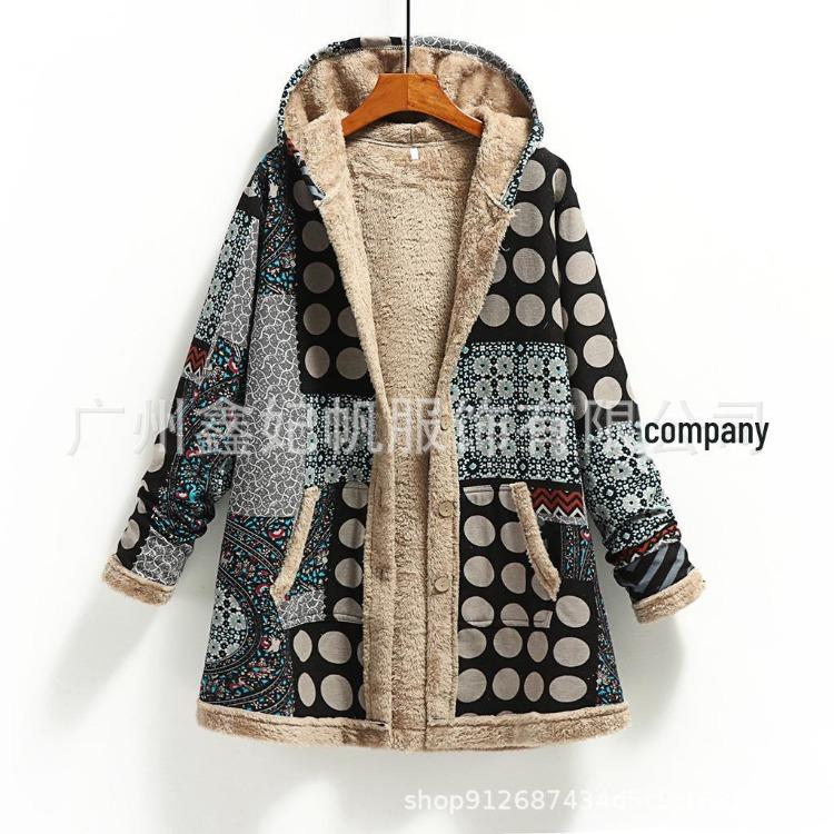 

Women s Hooded Sweatshirt Coat Cotton Linen Printed Winter Small