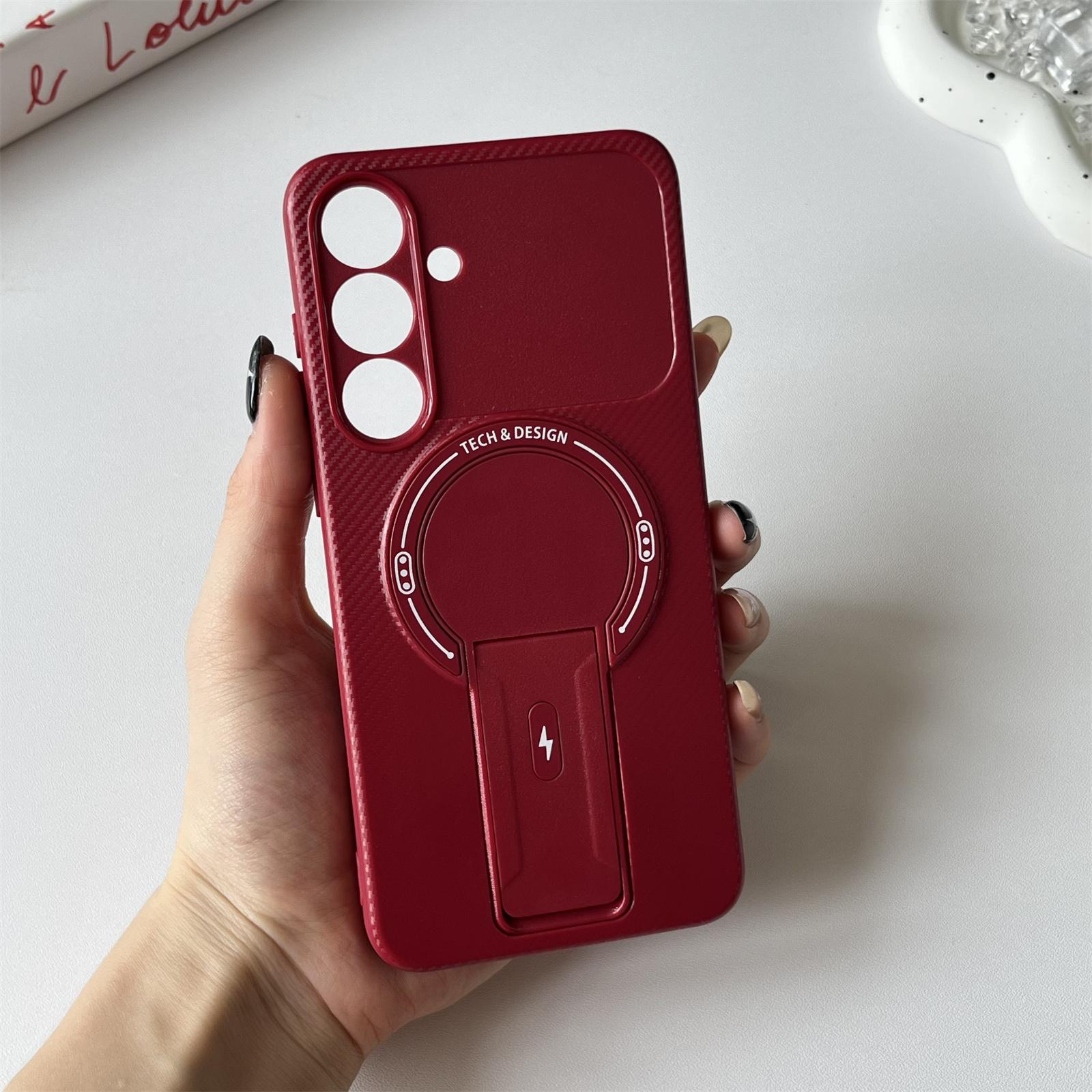 

Чехол для Samsung Galaxy S25 FE с подставкой, текстура углеродного волокна, ПК+ТПУ, чехол для телефона Red