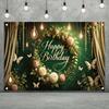 2D Banner 1 Piece Elegant Green Happy Birthday Banner Suitable for Birthdays Festivals Parties