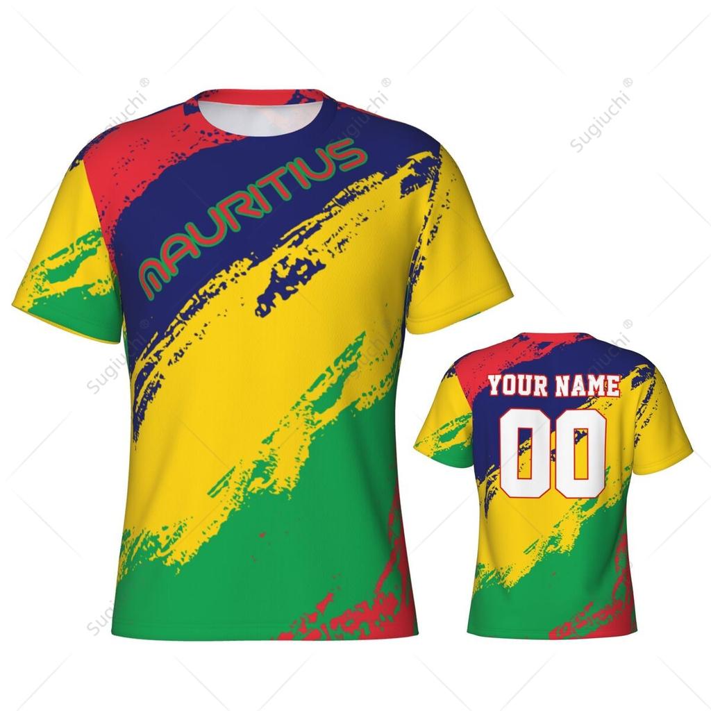 Maglietta Sportiva Aderente Uomo Colori Bandiera Mauritius Numero Nome Personalizzato T-shirt Donna Maglia Per Fan di Calcio