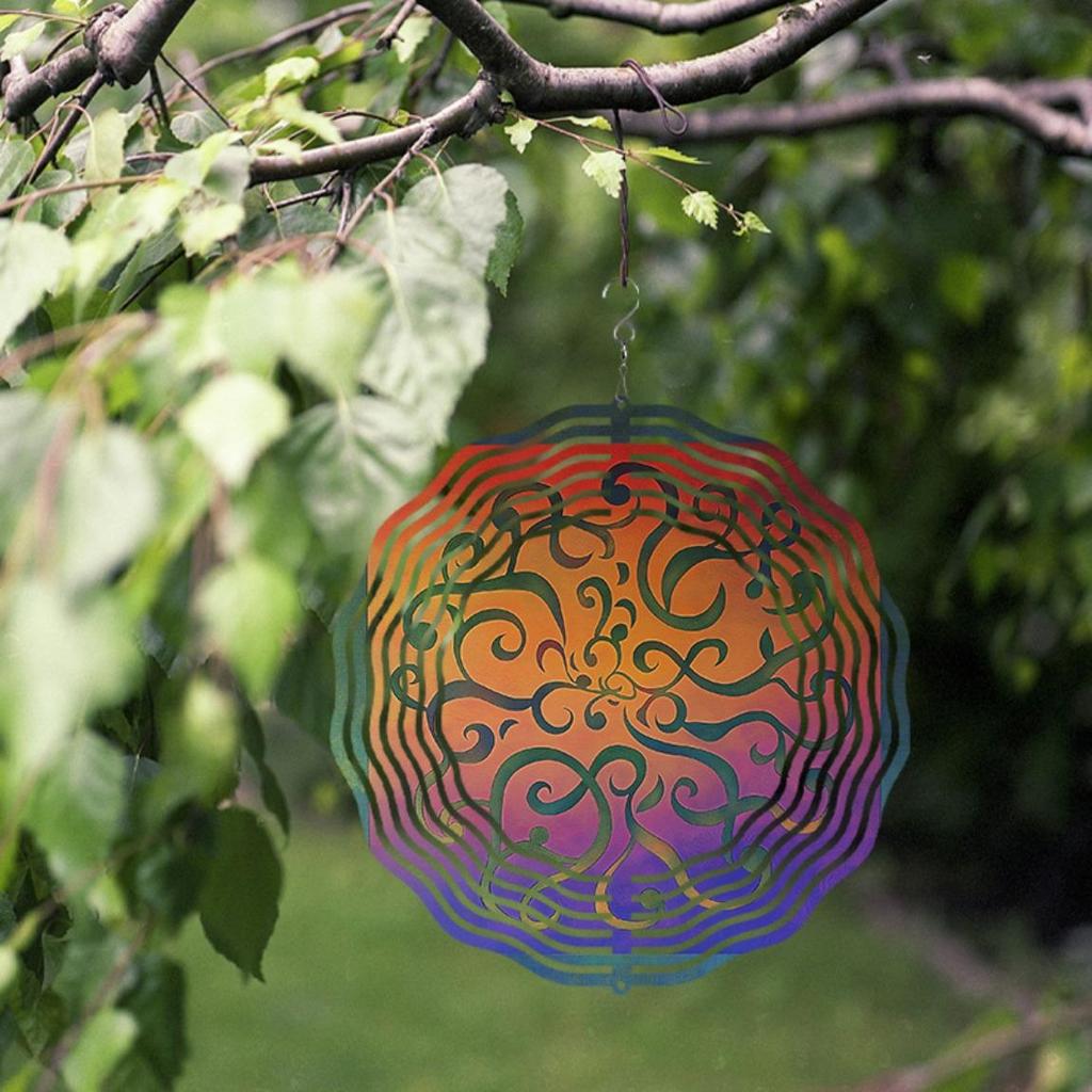 360 Degree Hanging Hook 10 Inch Metal Wind Spinner Vibrant Rainbow Art Design for Garden Patio Balcony Decor All Season Outdoor Gift