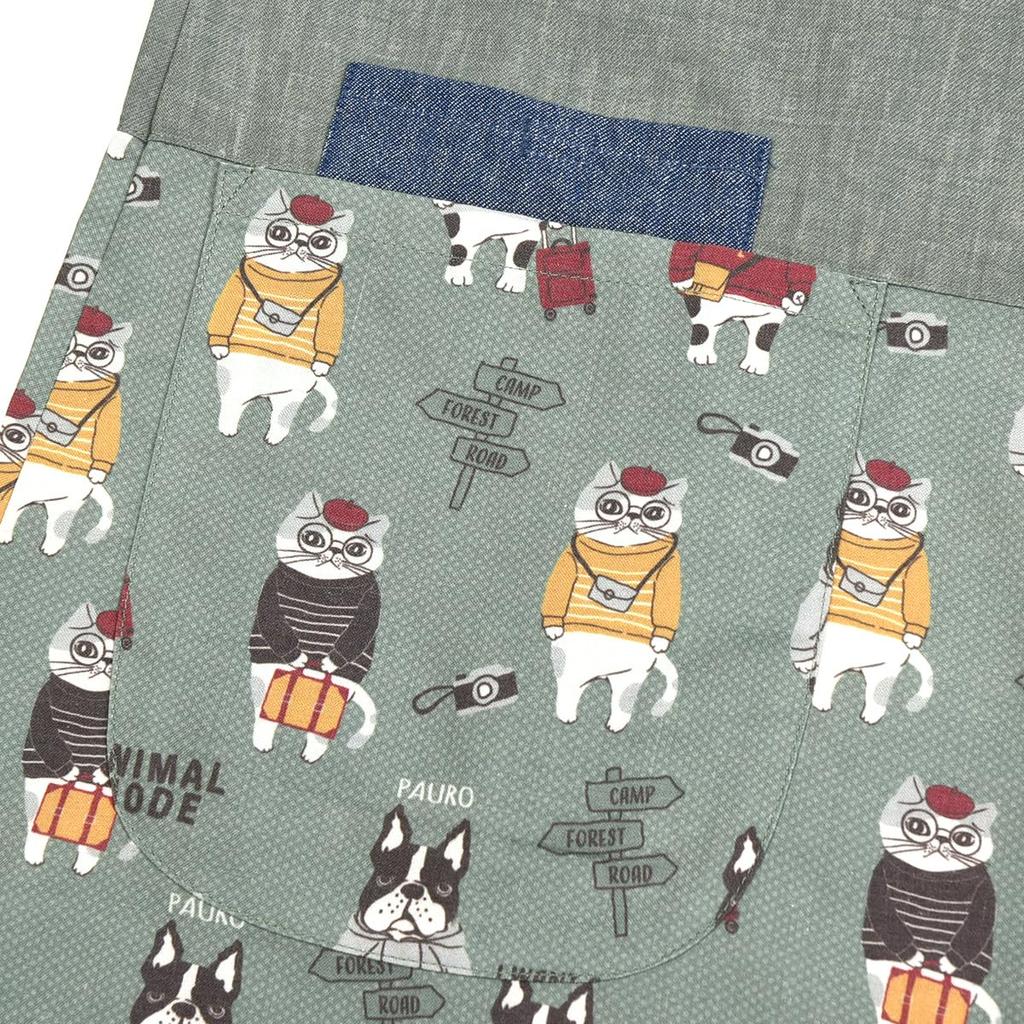 Apron Animal Mode Button Ribbon Open Apron 247538 Green [Kusuguru Japan] M-L