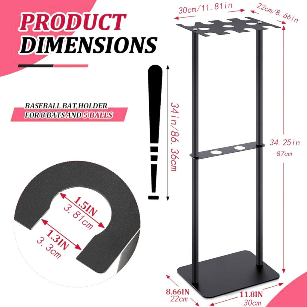 Baseball Bat Holder Vertical Easy Installation 8 Bats Accessory Space Saving Softball Bat Holder