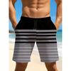 Men's Quick Drying Swim Shorts, Striped 3D Print - Lightweight Drawstring Beach Pocket Shorts