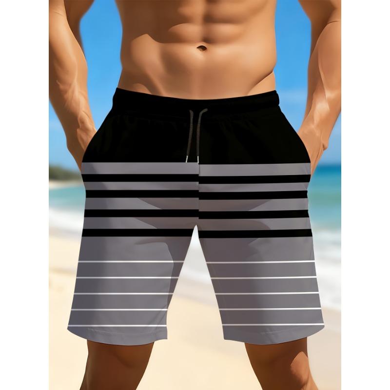 

Men s Quick Drying Swim Shorts, Striped 3D Print - Lightweight Drawstring Beach Pocket Shorts S
