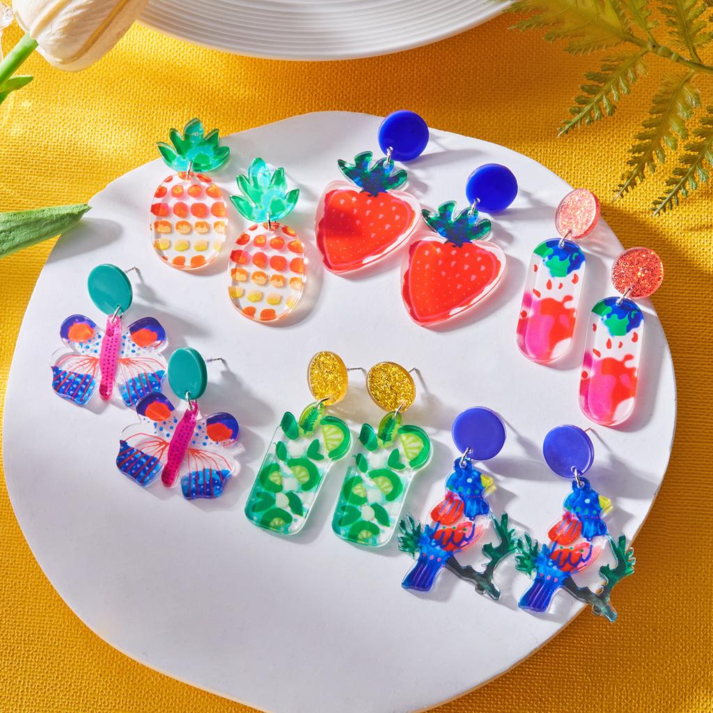 Multicolor Imitation Fruit Drop Earrings for Women Girls Acrylic Strawberry Pineapple Lemon Pendientes Earring Party Jewelry