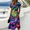Women's Halloween Print V-Neck Short Sleeve Dress for Casual and Party Wear