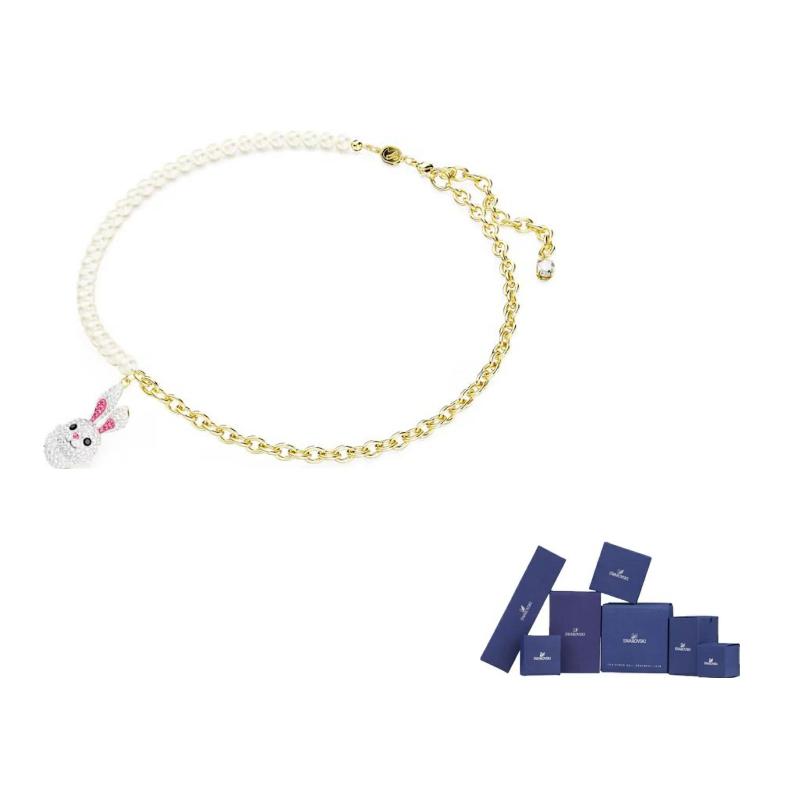 Swarovski Sternzeichen Hase Gespleißter Hase Anhänger Halskette Damen Halskette Gold Weiß 5647970 Box (Random Color) white