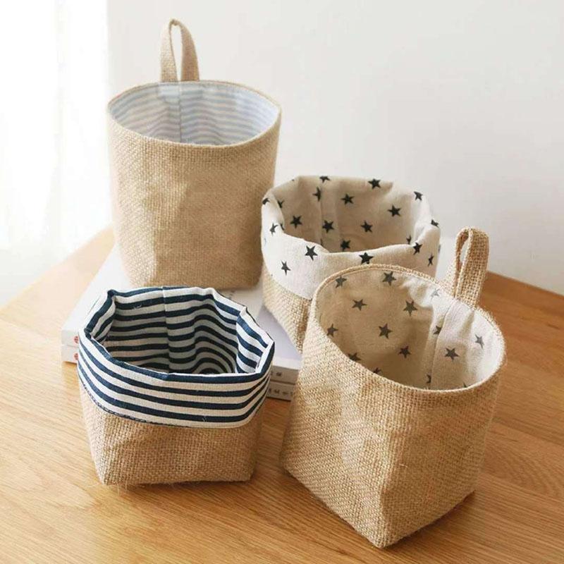 Borsa Appesa per Organizzazione in Cotone e Lino Juta Organizer da Parete Porta Porta Scrivania Borsa per Stoccaggio Oggetti Vari per Bagno 10*13CM 3 Pezzi