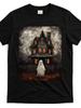 Vintage Haunted House Halloween Spooky Crew Neck T-Shirt for Men - Retro Casual 100% Cotton Soft Com