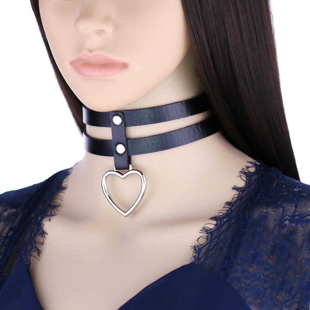 Harajuku Soft Girl Heart Pendant Choker, Black PU Leather Short Clavicle Necklace