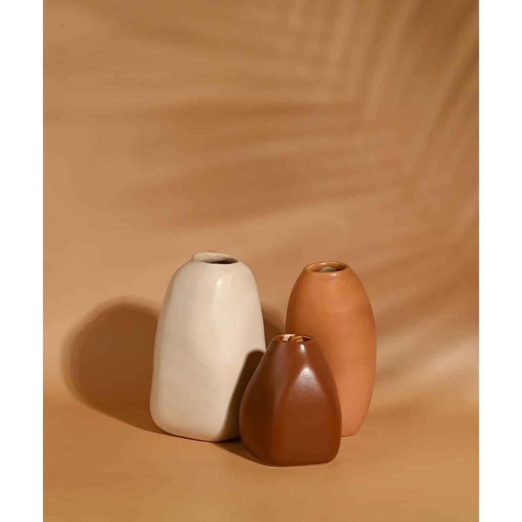 Rustic Ceramic Bud Vase - Set of 3 | Centerpiece & Showpiece for Home Decor, Living Room, Bookshelf & Tabletop Styling