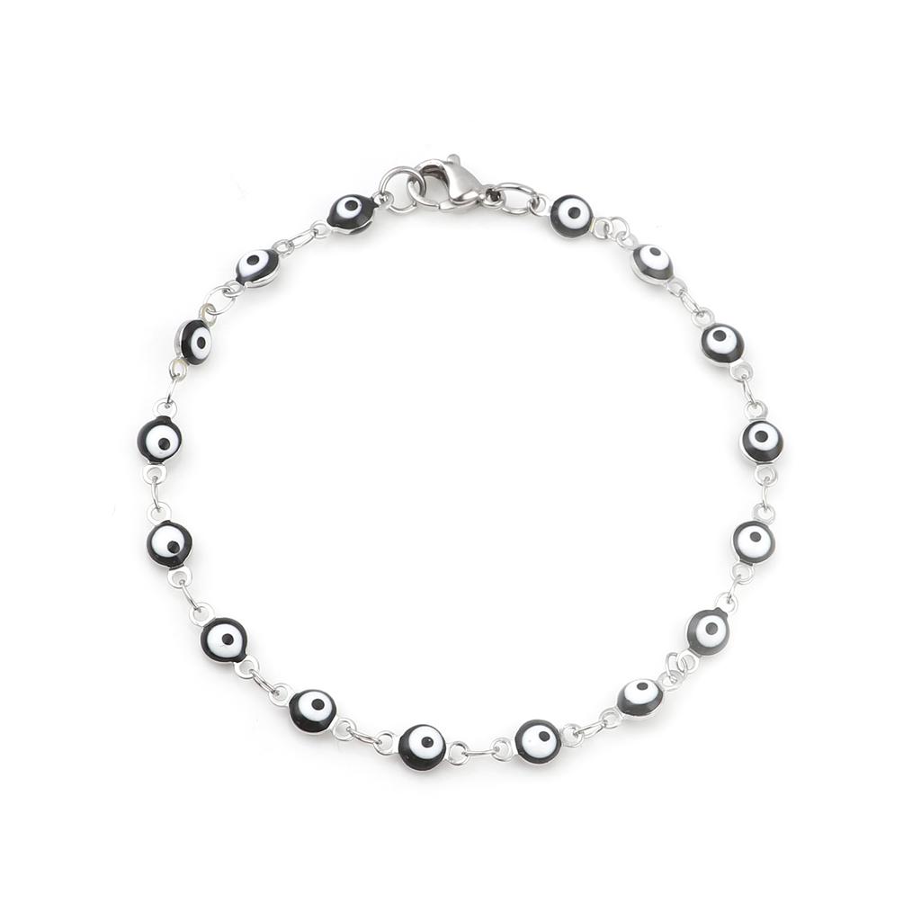 Stainless Steel Bracelets Round Evil Eye Enamel Jewelry Silver Color Hand Turkish Jewelry Bangle Boho Women Bracelet 19.5cm Long