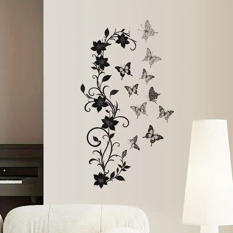

Black Floral Vine Butterfly Wall Sticker Self Adhesive Living Room Entryway Decor 19x40cm чёрный