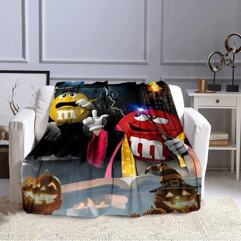 M&M Bohnen Schokolade Cartoon Aufdruck Plüschdecke, Modisch, Warm, Wandern, Zuhause, Sofa, Bettwäsche, Kinderbettdecke Geschenk