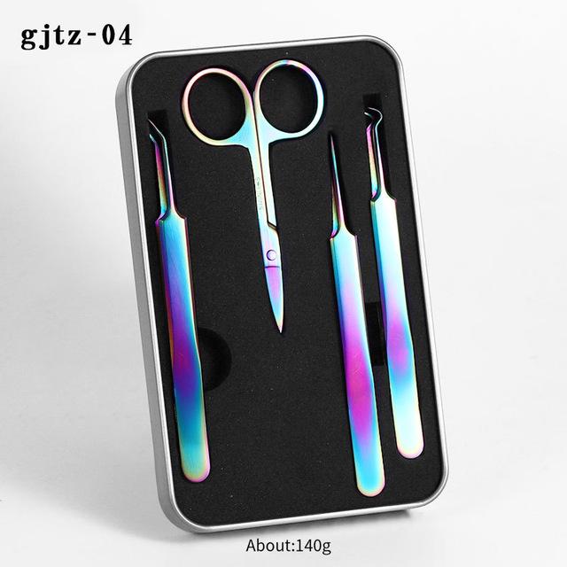 Manikyr pincett i rostfritt stål Färgglad titanuppsättning Pro Nagelsaxar Clipper Tools Acne Needle Beauty Tool Kit