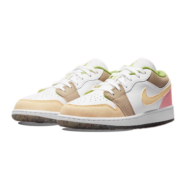 Air Jordan 1 Low SE GS Pastel Grind Sneakers per Bambini Bianco Verde-Vivace DJ0341-100