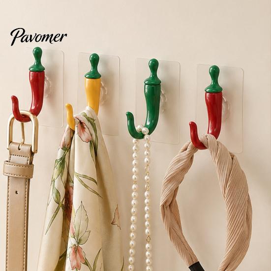 Home Organization Supplies 2PCS Chili Adhesive Hooks, Cute Decorative Punch-Free Wall Hangers, Heavy No Drilling Hangers Duty Seamless Storage