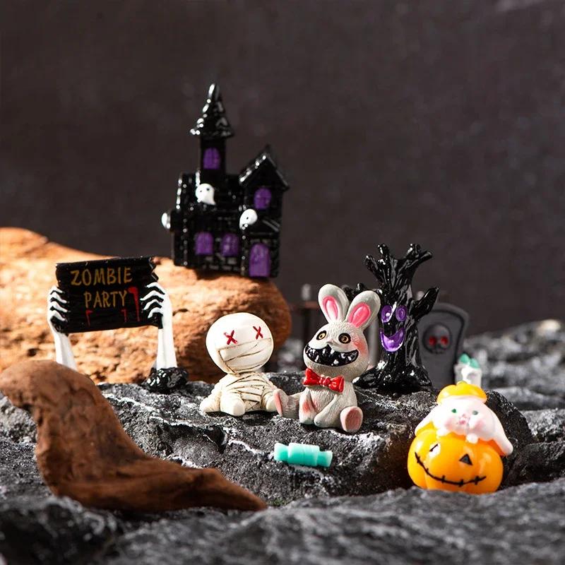 Micro Landscape Halloween Resin Decoration Mummy Ghost Pumpkin Figurines Home Decor Desktop Small Ornaments Miniatures Crafts