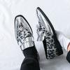 Fashion Golden Block Color Blocked Leopard Print Glossy Finish Leather Casual Slip On Non-slip Men Fashion Party Dance Stage Loafer Shoe