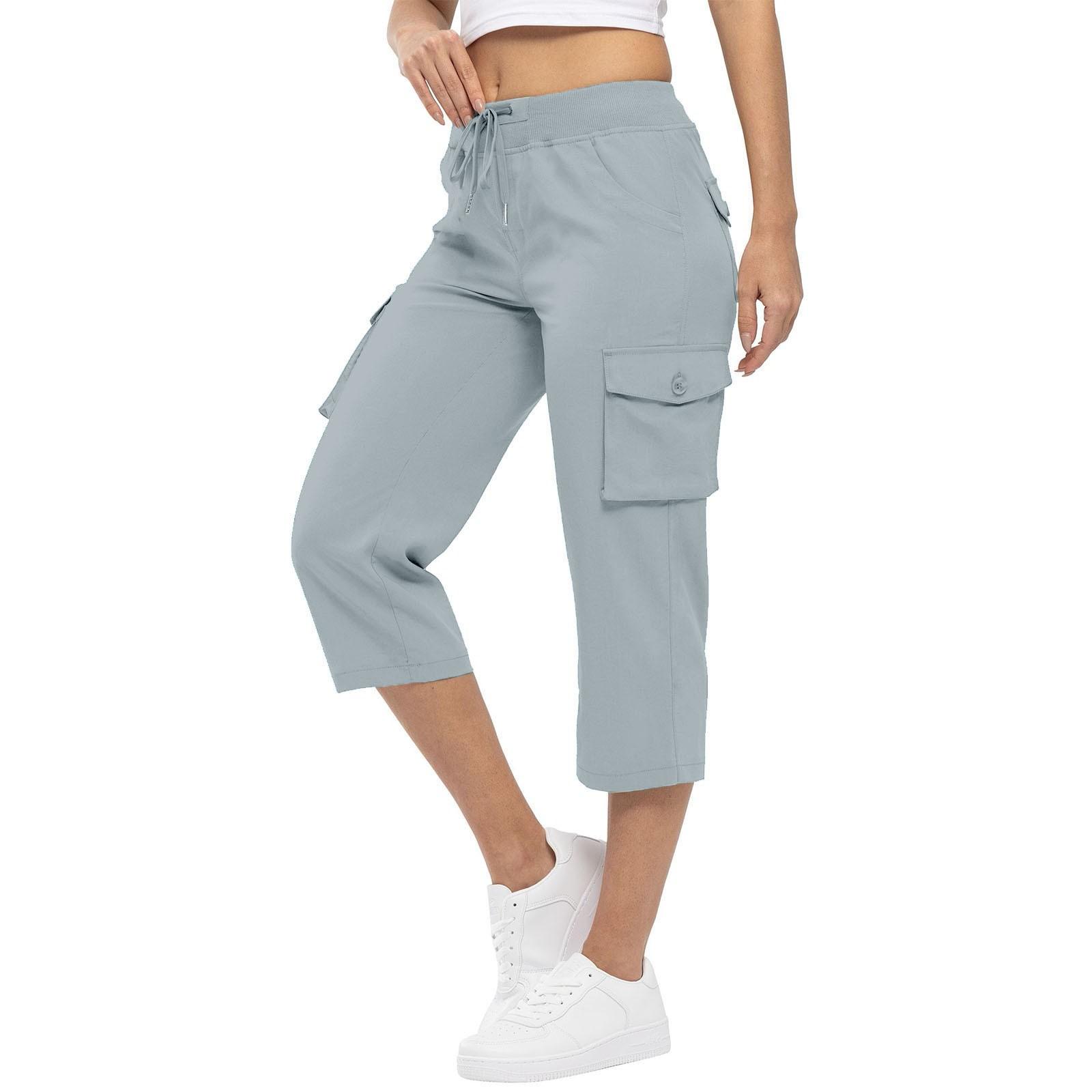 

Women s Cargo Capris Relaxed Fit Drawstring Waist Cargo Pant Summer Casual Lightweight 3/4 Trousers Pockets L