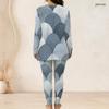 Women Plus Size Printed Half Zip Long Sleeve Longline Top And Fitted Pants Two Piece Set