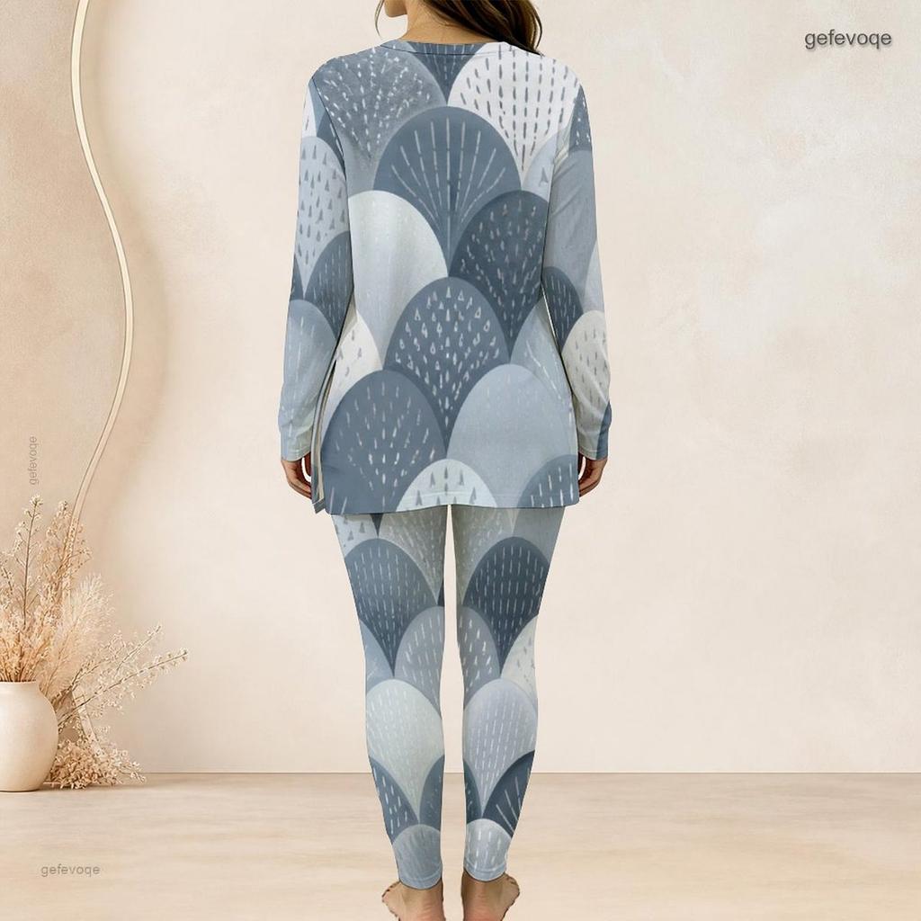 Women Plus Size Printed Half Zip Long Sleeve Longline Top And Fitted Pants Two Piece Set