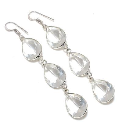 Natural White Topaz Gemstone 925 Sterling Silver Jewelry Earring 3.55" Q0j72