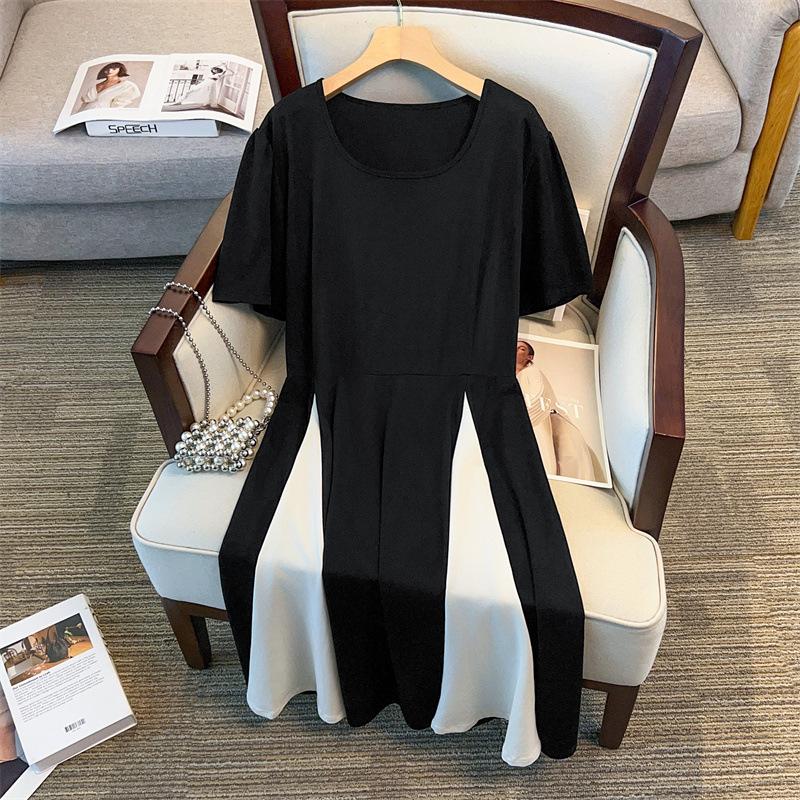 

Plus Size Slimming Loose Short-Sleeve Mid-Length Dress - Women s Round Neck (Sizes 200/300/350-9111) 5XL чёрный