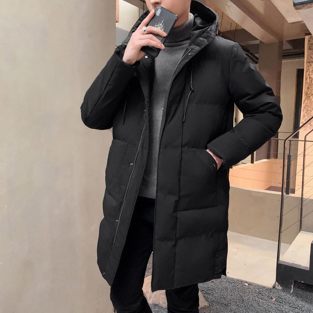 Medium-length Cotton Clothing Men's Section of The Winter of The New Loose Hooded Bakery Clothes Cotton Jacket Thickened Down Cotton Coat