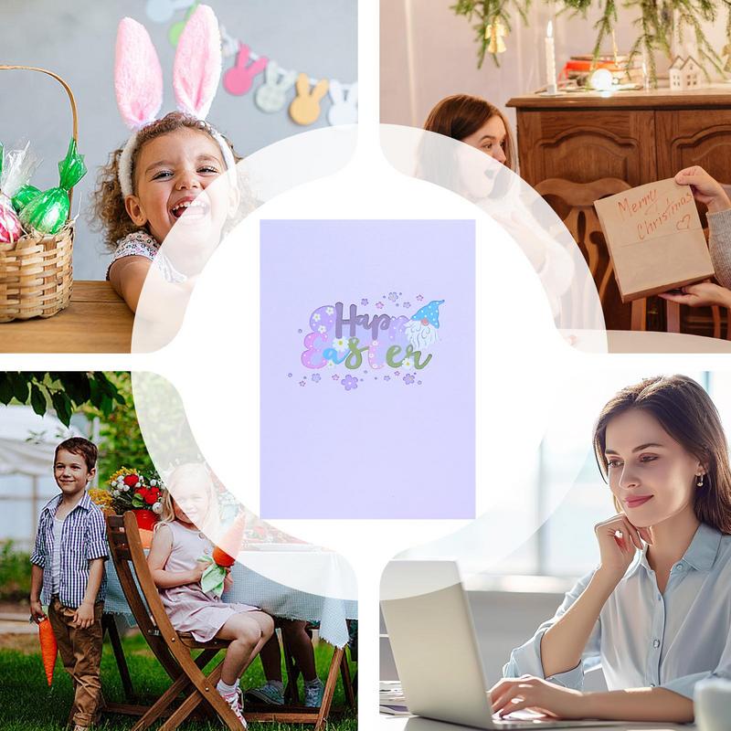 Rabbit Easter Cards Pop Up 3D Easter Cards Bunny Greeting Card Color-Printed Holiday Cards Happy Easter Note Cards With