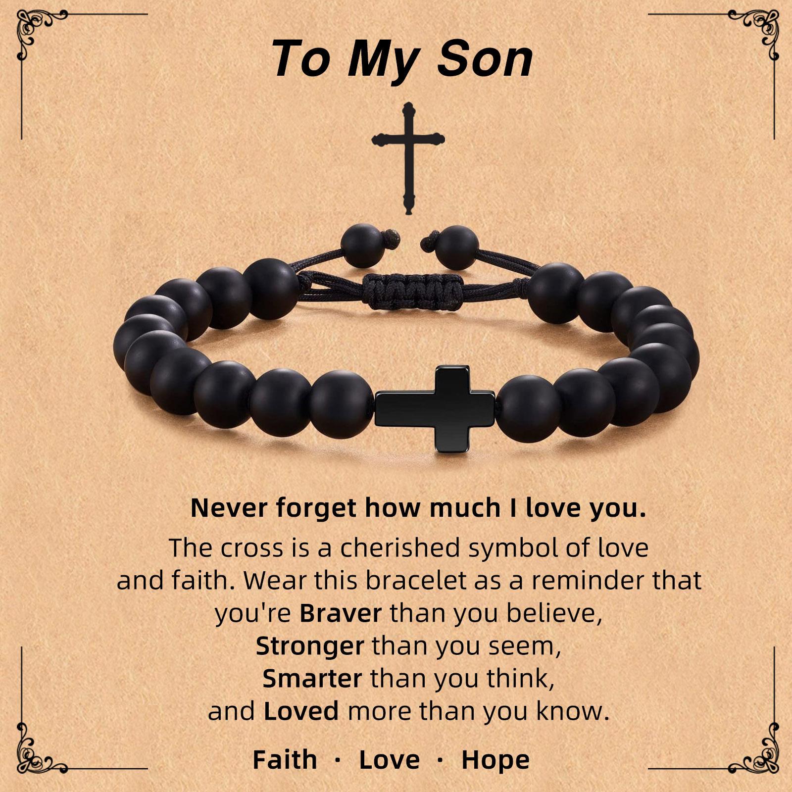Father s Day Gift Bracelet Black Cross Pendant Black Rope Braided Adjustable 8mm Black Frosted Cross Bracelet