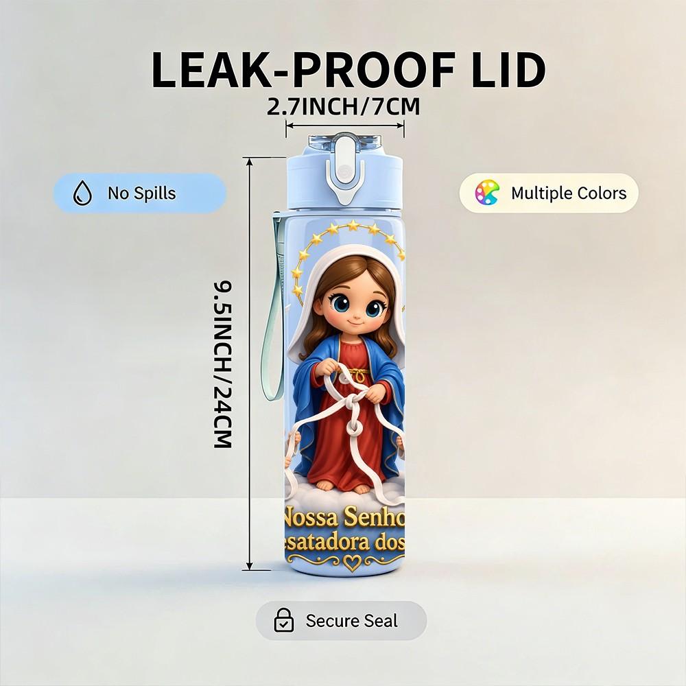1PC Virgin Mary With Angels Portrait 750ml Color Plastic Sports Water Bottle Leakproof Flip Straw Lid Suitable for Sports Office Home Use