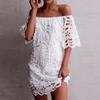 2025 Cross-border Spring and Summer New European and American Solid Color Lace Medium Sleeve Commuter Dress Tube Top Fashion Short Skirt