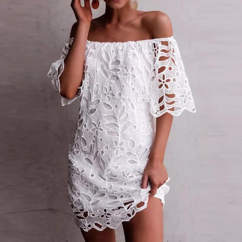 Spring and summer new European and American solid color lace medium sleeve commuter dress tube top fashion short skirt