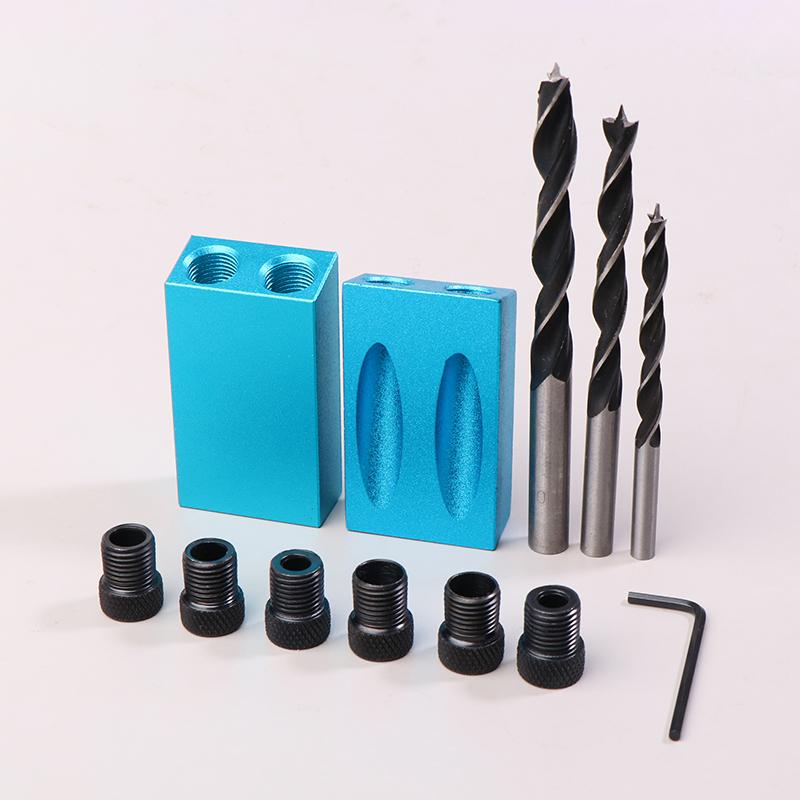Woodworking Oblique Pocket Hole Locator Jig Kit 15 Degree Angle Drill Guide Set Hole Puncher Diy Carpentry Tools Drill Bits