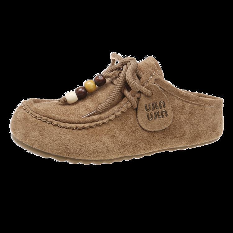 Retro Dicksohlige Perlenbesetzte Tasche Kopf Boken Halbschuhe Damen Ein-Pedal Dicksohlige Literarische Mori Vielseitige Mules