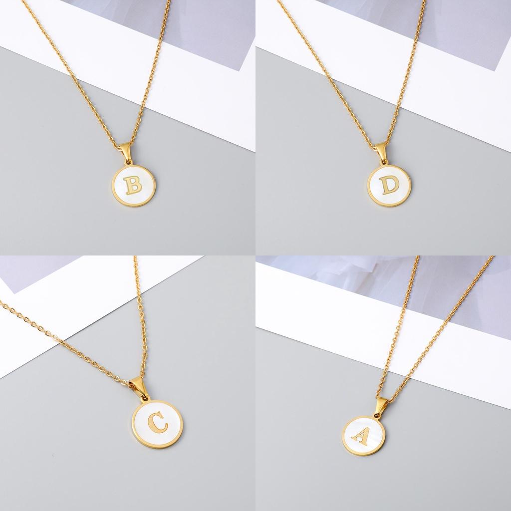 Trendy Stainless Steel Shell Letter Necklace Round Titanium Steel Pendant Necklace With English Alphabet Letters For Women