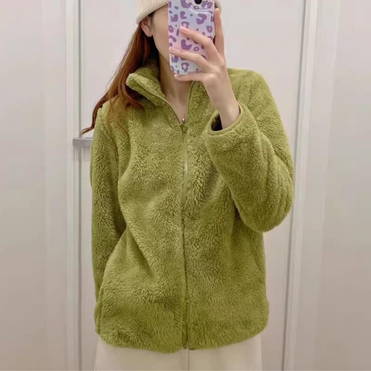 

Женская флисовая куртка на молнии Легкие осенние куртки Зимние куртки больших размеров XXXL кислотные зеленого