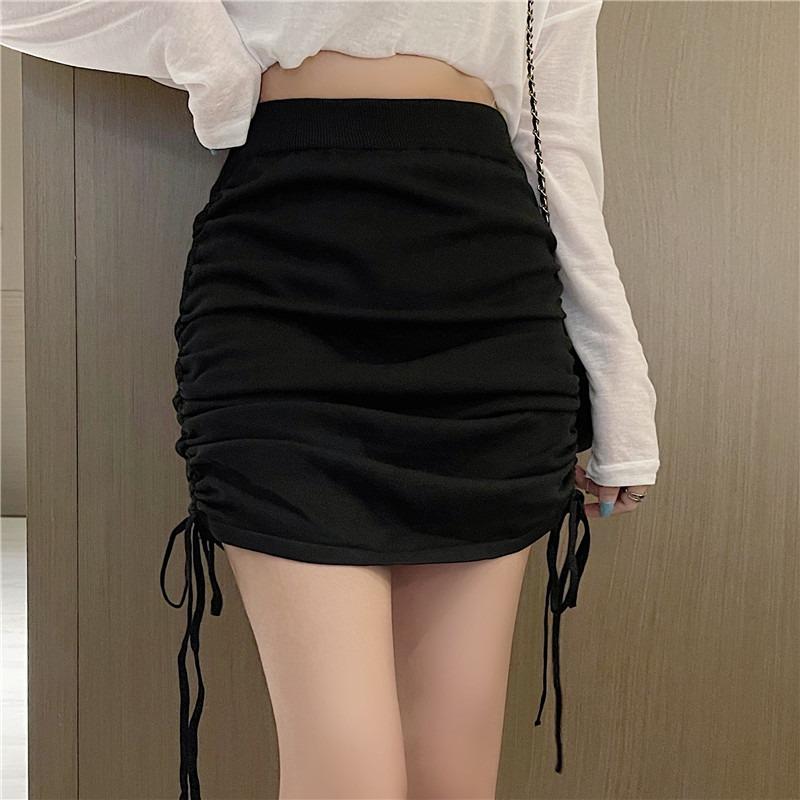 Fashion Elegant Women Drawstring Pleated Skirt High-waisted Casual Loose and Thin Hip Short Skirts Ladies Solid Color Clothes 2311
