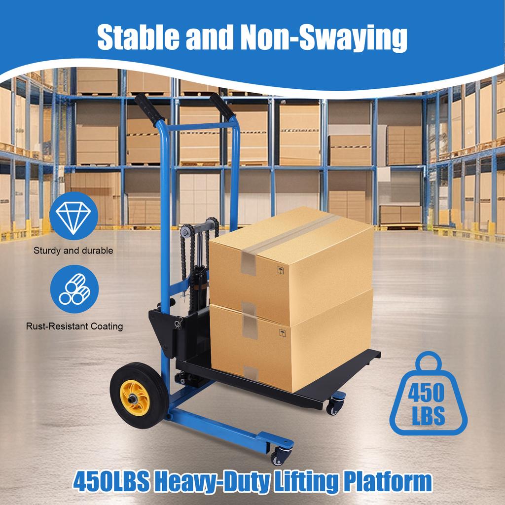 450 Lbs Pallet Jack Table Cart Swivel Casters Manual Forklift Material Stacker Portable Hand Pallet Truck Lift for Construction