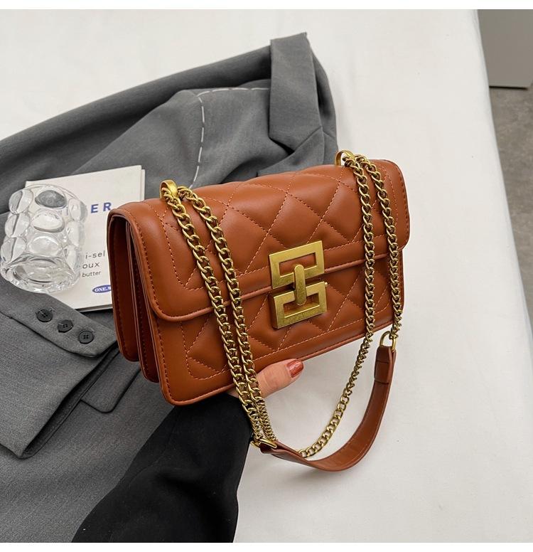 

2025 diamond embroidery thread small bag, new popular high-end chain messenger bag, retro shoulder small square bag коричневый