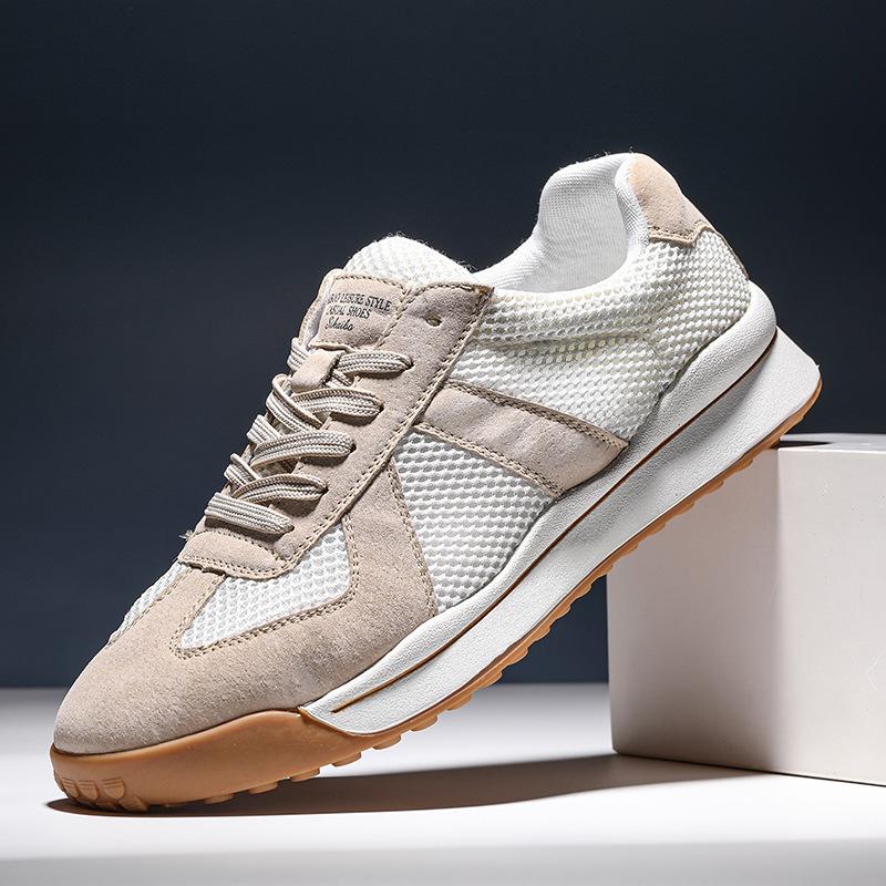 Guochao Men's Spring New Low-top Sports and Leisure Leather Shoes, Sub-station Mesh Men's Shoes