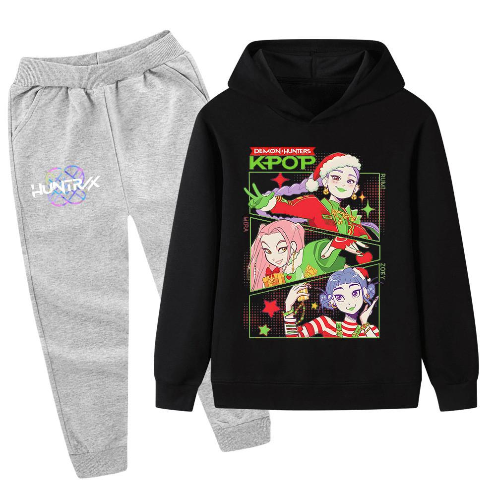 PB1263 Kinder Jungen Mädchen Kpop Mira Zoey Rumi Weihnachts-Print Langarm Kapuzenpullover Hose Hosen Kleidung Sets