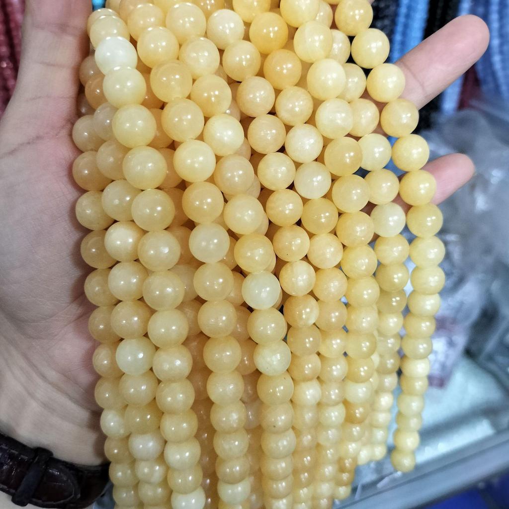 Natural Beige Yellow Jade Round Loose Beads for DIY Bracelet and Necklace Accessories
