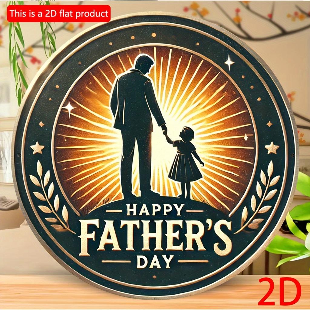 2d flat 20*20cm, Father'S Day Retro Style Circular Wooden Sign, Perfect for Bedroom And Living Room Decoration, Ideal Gift for Friends And Family.