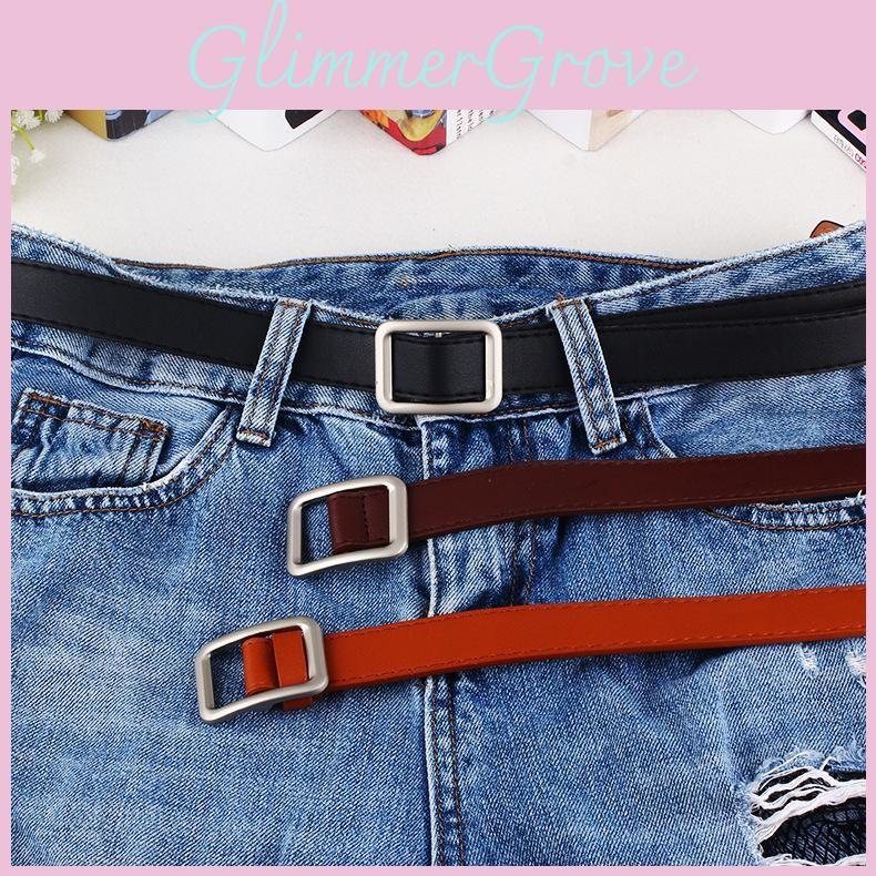 Solid Simple Color Metal Buckle Decor Women Waist Belt With No Punching Design
