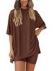 2026 Women's Casual Round Neck Slit Loose Short Sleeve Home Wear Set