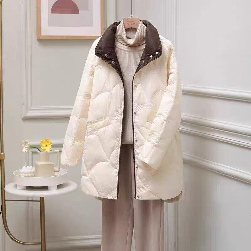 

Жіноча куртка середньої довжини з білого качиного пуху - Легка, Великого розміру, Зі стійкою, Тонка, Підходить для 200 фунтів XL (135-145 lbs) білий